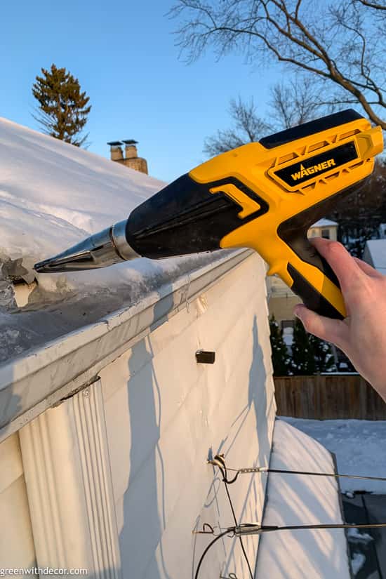 A Wagner heat gun thawing ice from an ice dam