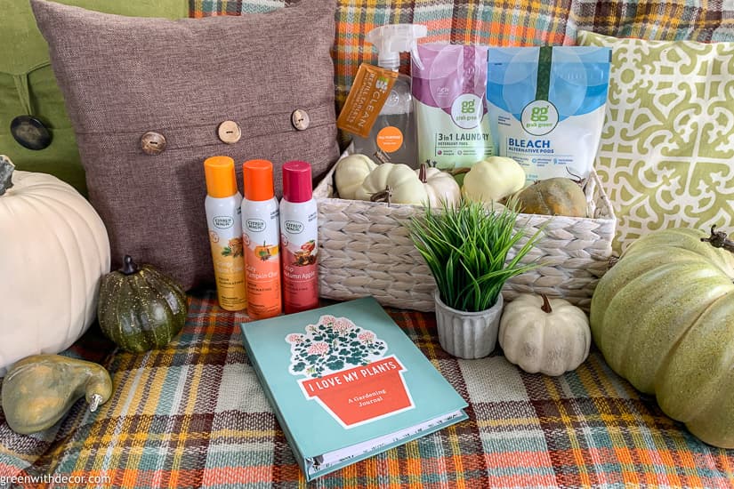 Fall blanket with pumpkins and cleaning products