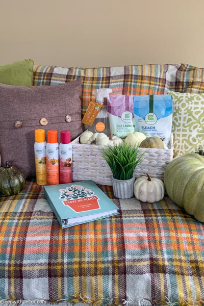 Fall blanket with pumpkins and cleaning products